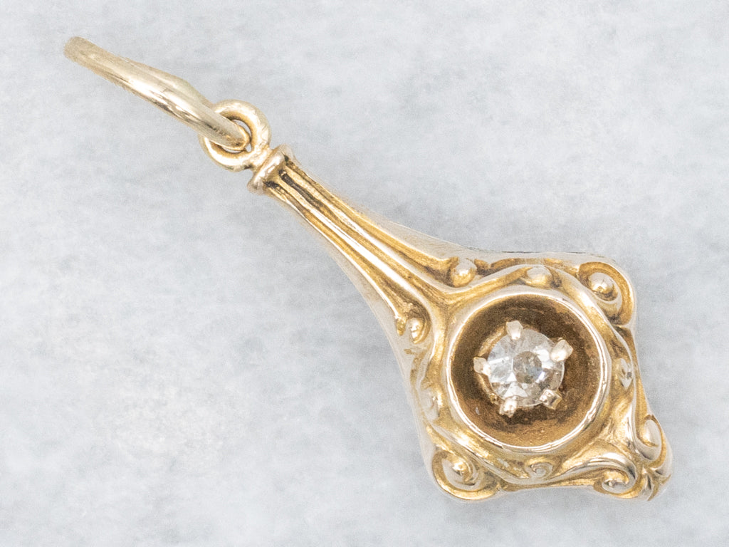 Antique Gold Old Mine Cut Diamond Drop Stickpin Conversion Pendant