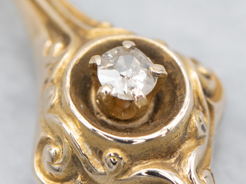 Antique Gold Old Mine Cut Diamond Drop Stickpin Conversion Pendant