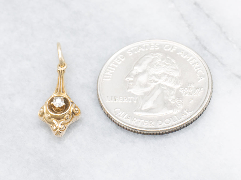 Antique Gold Old Mine Cut Diamond Drop Stickpin Conversion Pendant
