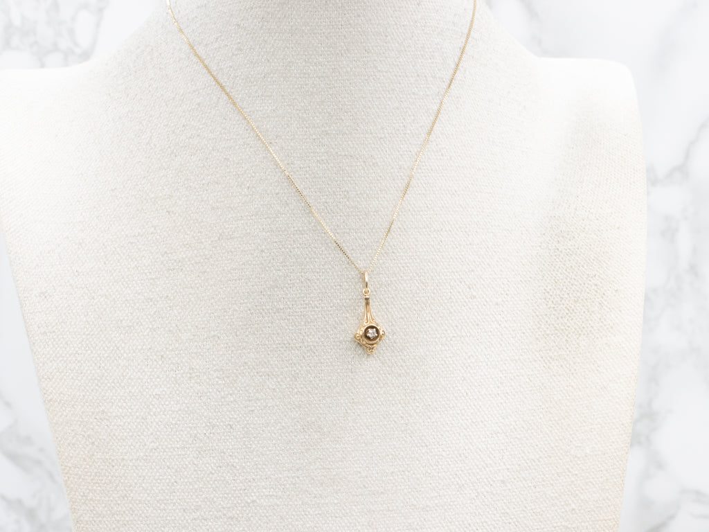 Antique Gold Old Mine Cut Diamond Drop Stickpin Conversion Pendant
