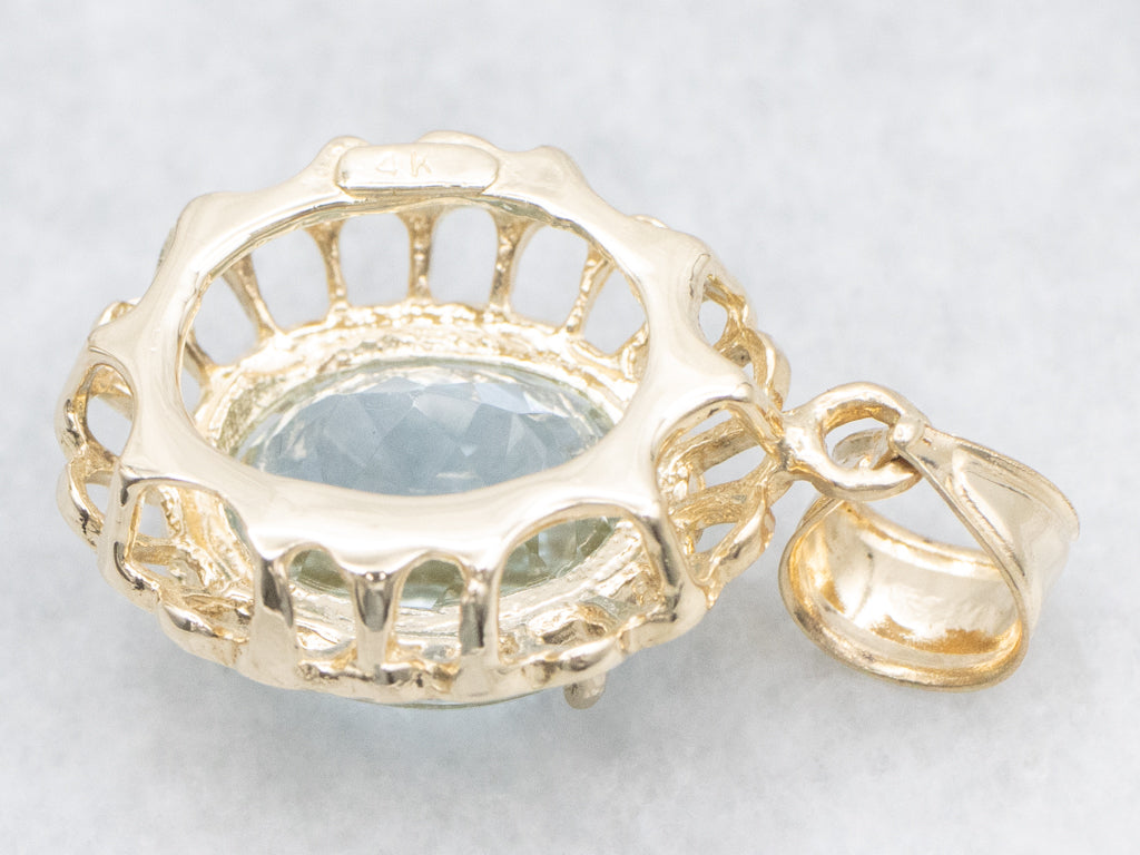 Scalloped Gold Aquamarine Solitaire Pendant