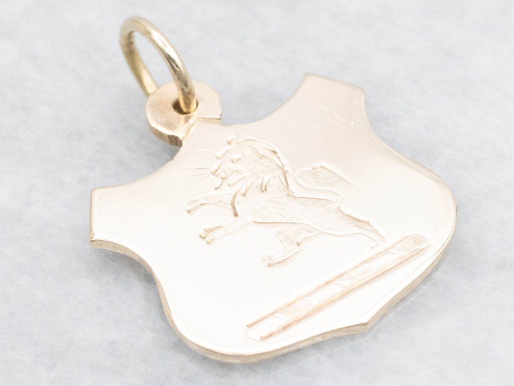 Engraved Gold Lion Shield Pendant