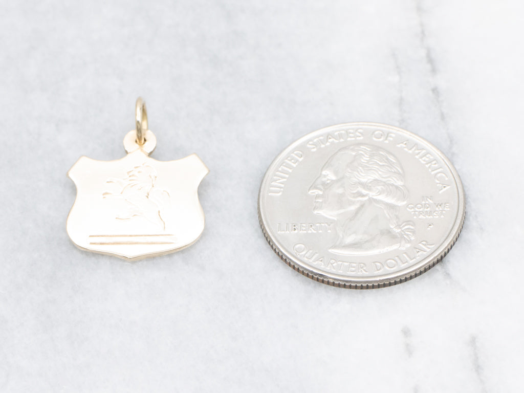 Engraved Gold Lion Shield Pendant