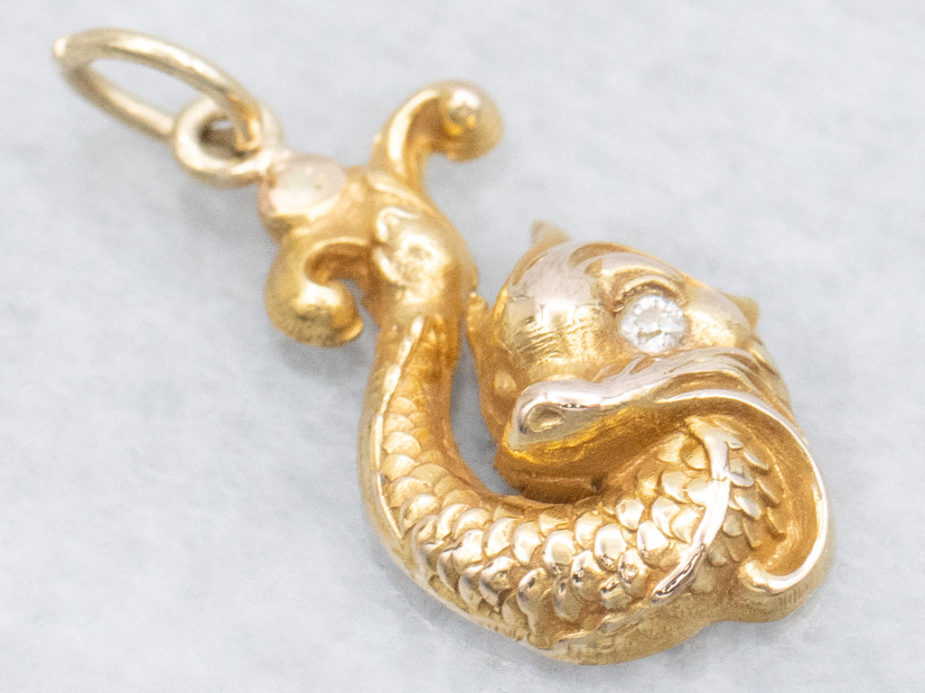 Old Mine Cut Diamond Antique Belle Époque Mythical Fish Pendant