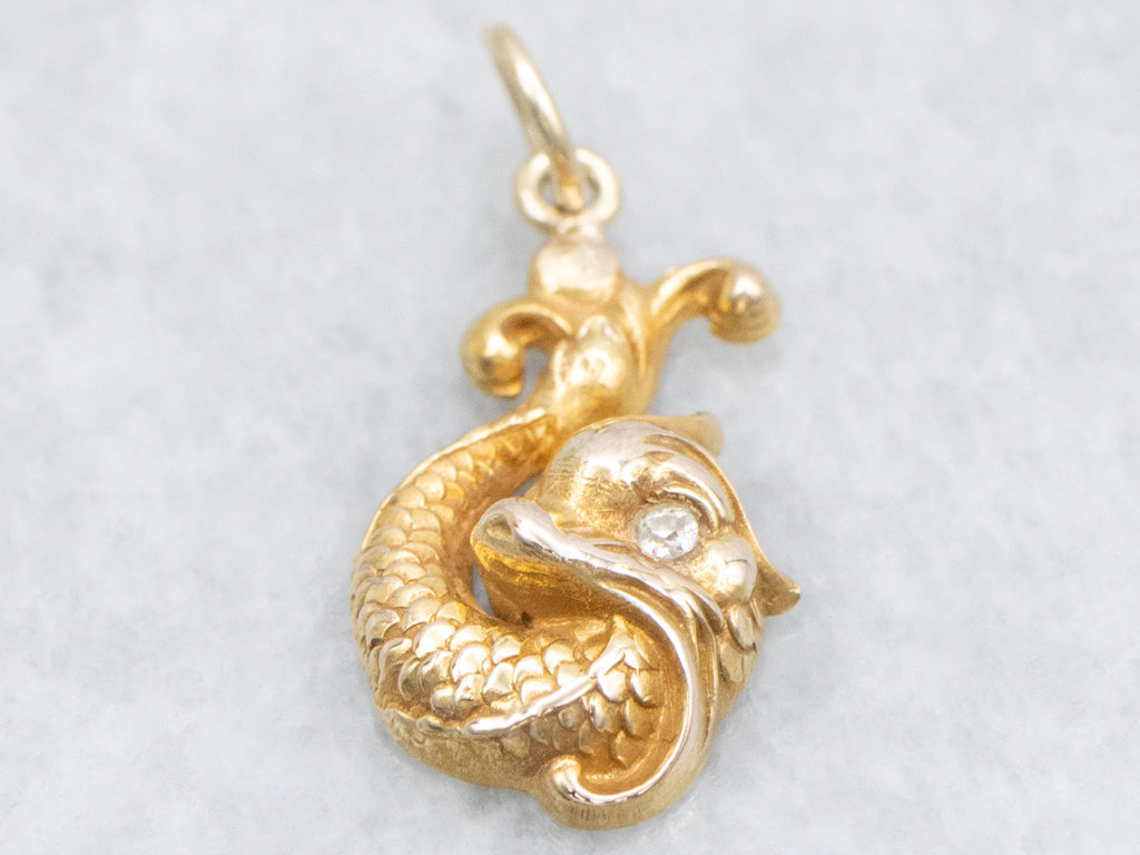 Old Mine Cut Diamond Antique Belle Époque Mythical Fish Pendant