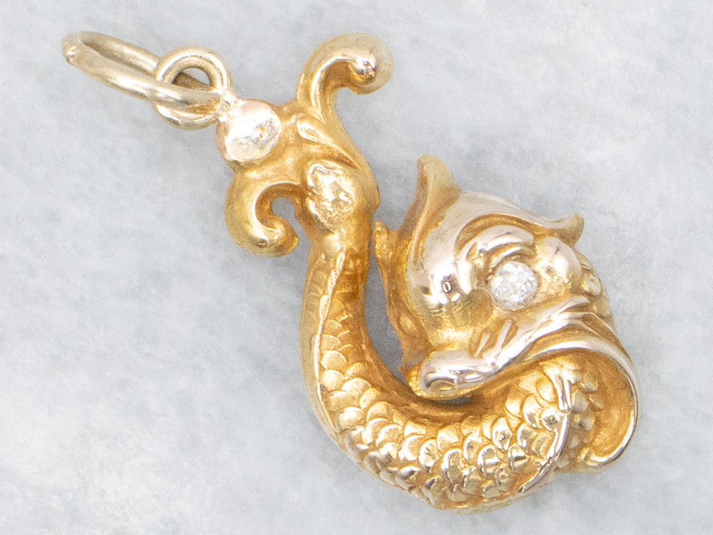 Old Mine Cut Diamond Antique Belle Époque Mythical Fish Pendant