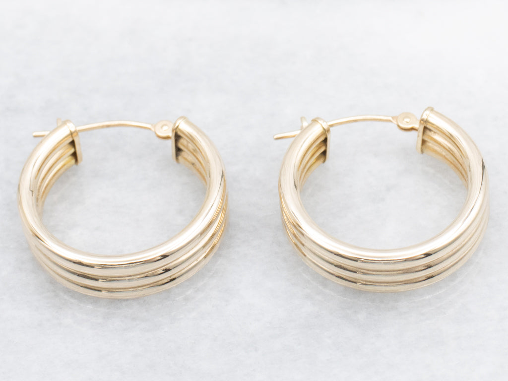 Yellow Gold Triple Hoop Earrings