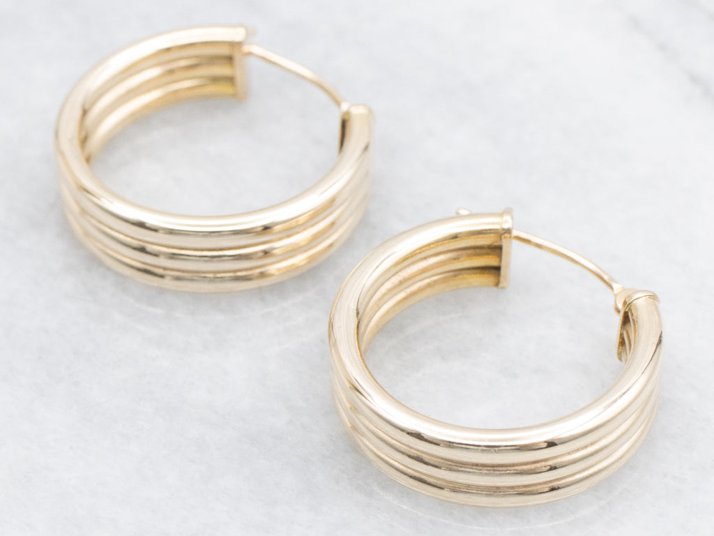 Yellow Gold Triple Hoop Earrings