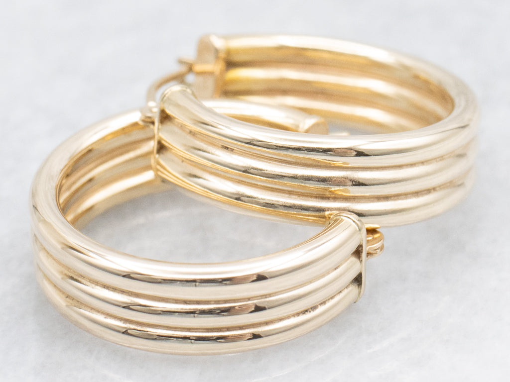 Yellow Gold Triple Hoop Earrings