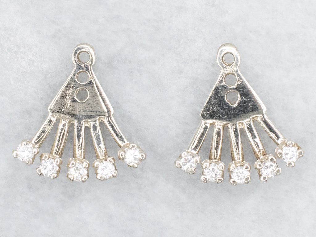 *RESERVED* Vintage Diamond Fan White Gold Earring Jackets