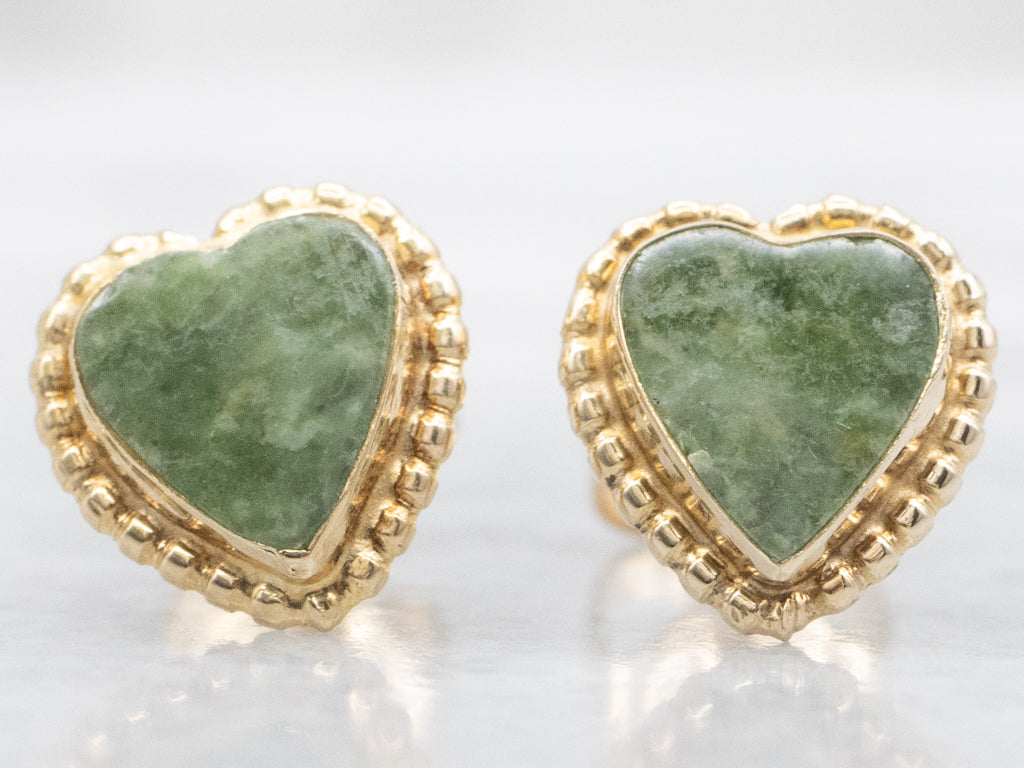 Connemara Marble Heart-Shape Gold Stud Earrings