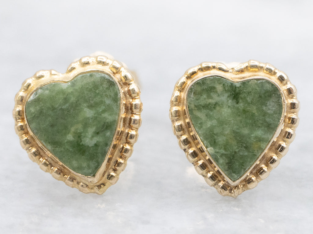 Connemara Marble Heart-Shape Gold Stud Earrings