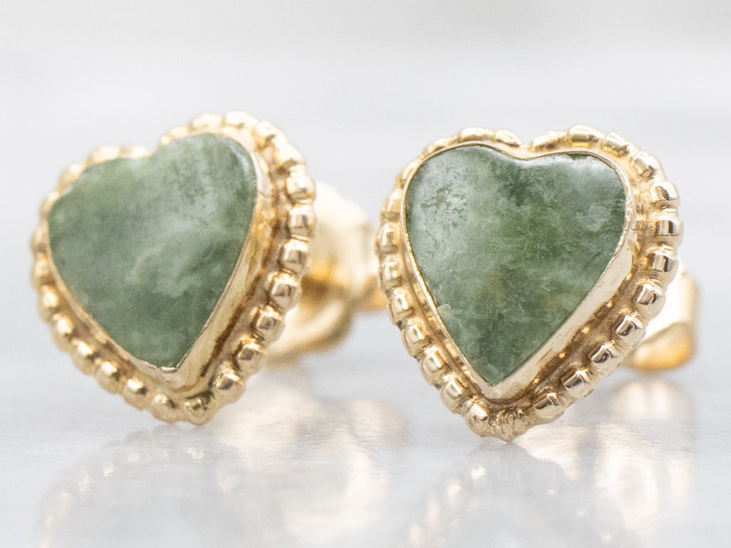 Connemara Marble Heart-Shape Gold Stud Earrings