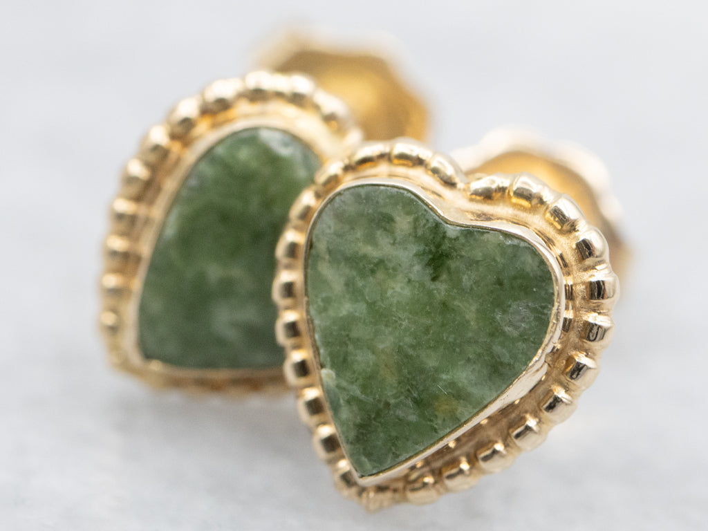 Connemara Marble Heart-Shape Gold Stud Earrings