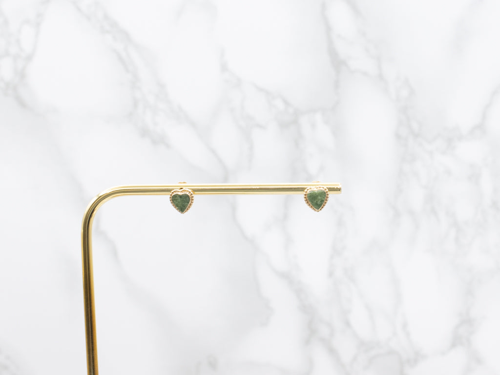 Connemara Marble Heart-Shape Gold Stud Earrings