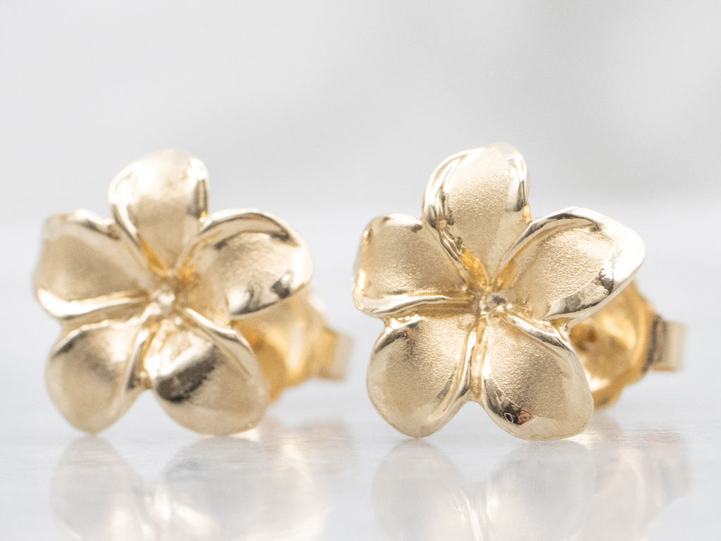 Textured Gold Flower Stud Earrings