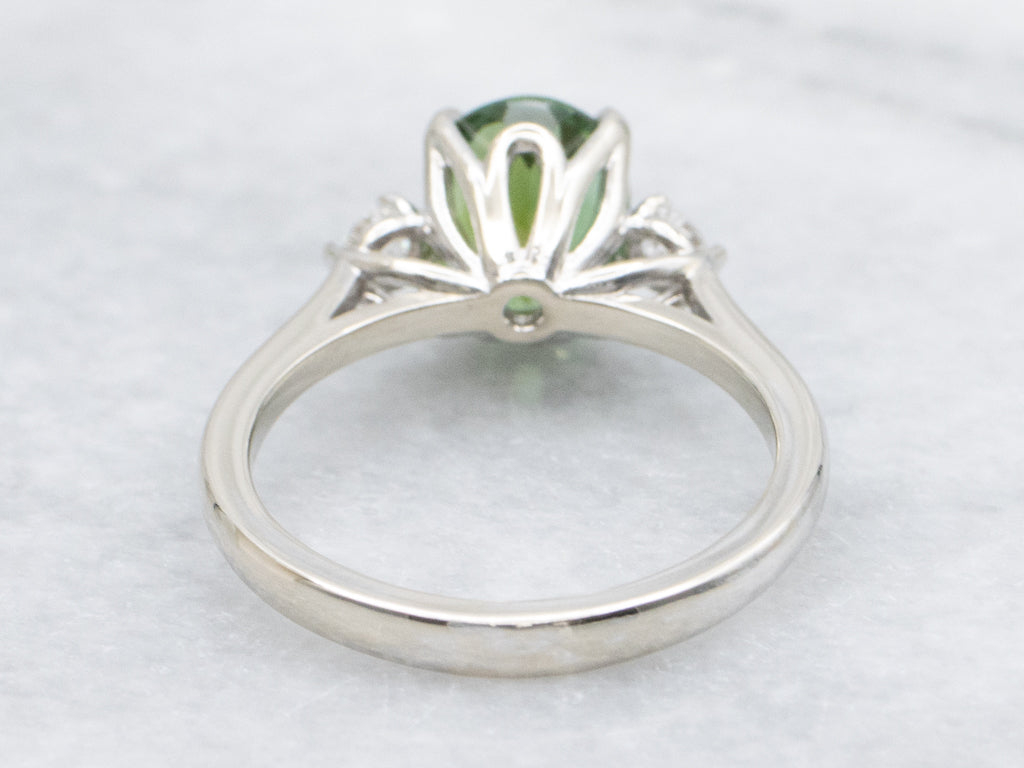 White Gold Green Tourmaline and Diamond Ring