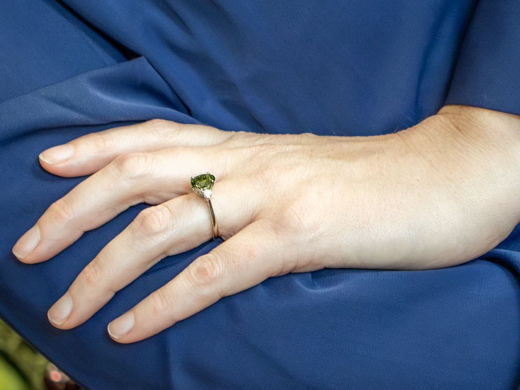 White Gold Green Tourmaline and Diamond Ring