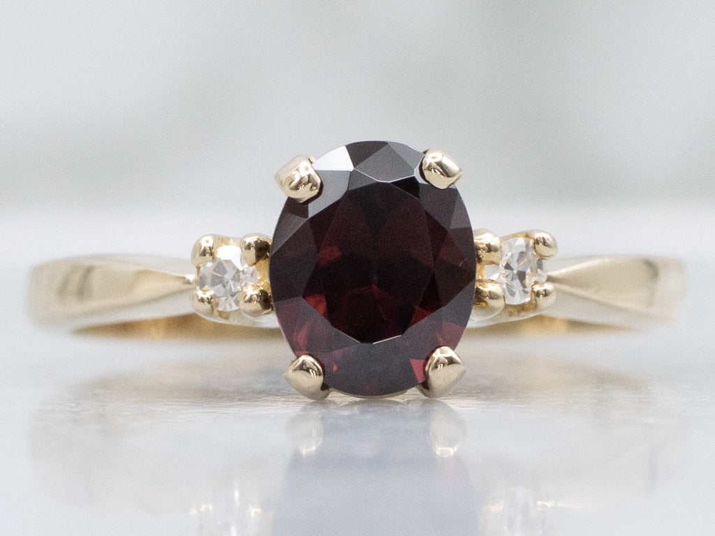 Raspberry-Red Zircon and Diamond Gold Ring