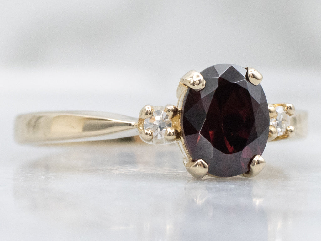 Raspberry-Red Zircon and Diamond Gold Ring