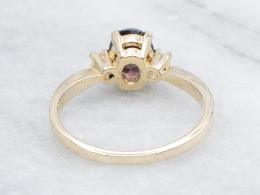 Raspberry-Red Zircon and Diamond Gold Ring