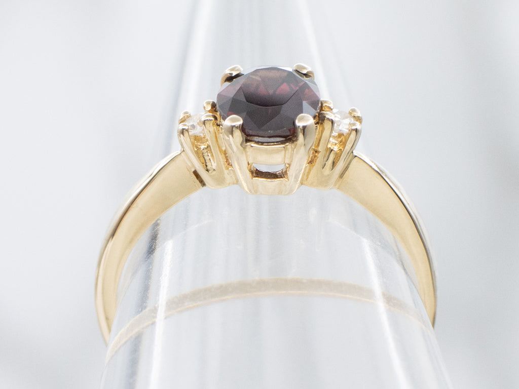 Raspberry-Red Zircon and Diamond Gold Ring