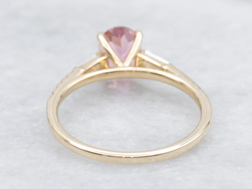 Pretty Pink Tourmaline and Diamond Yellow Gold Ring