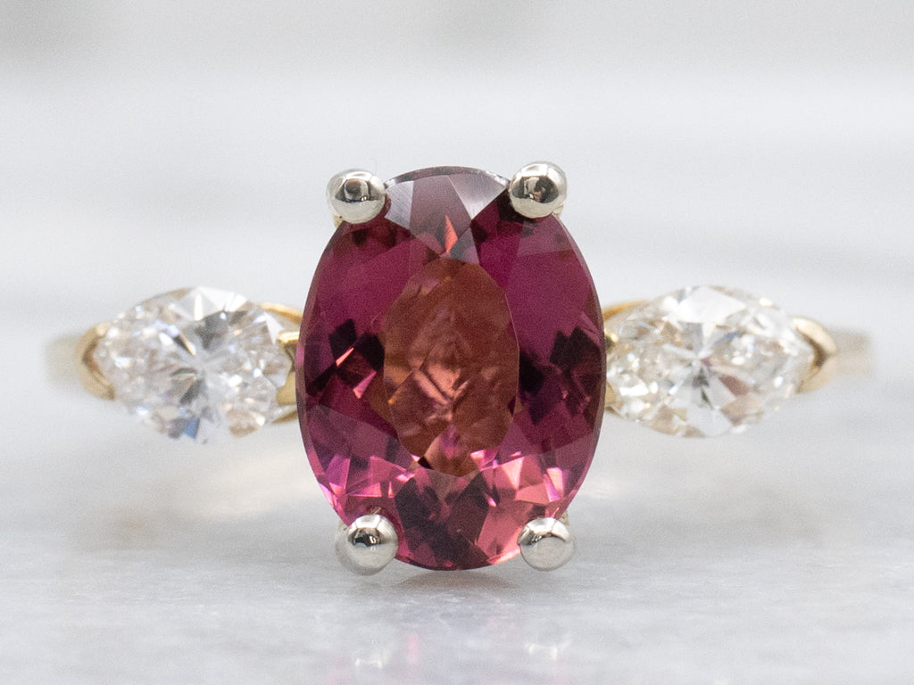 Raspberry-Tourmaline and Marquise-Cut Diamond Ring