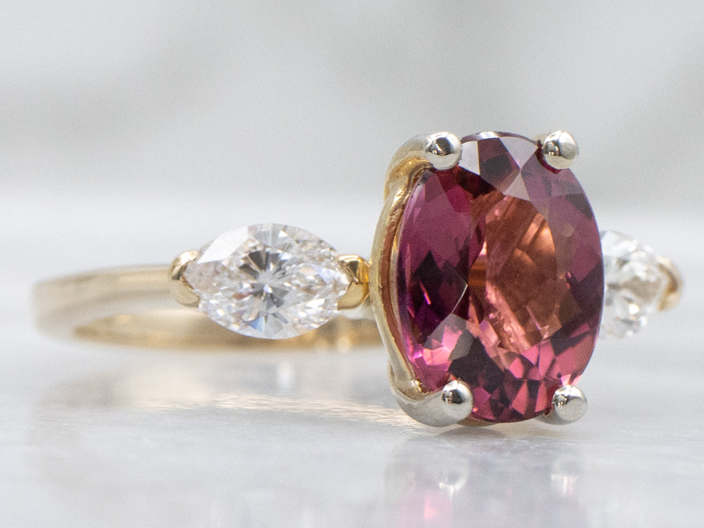 Raspberry-Tourmaline and Marquise-Cut Diamond Ring