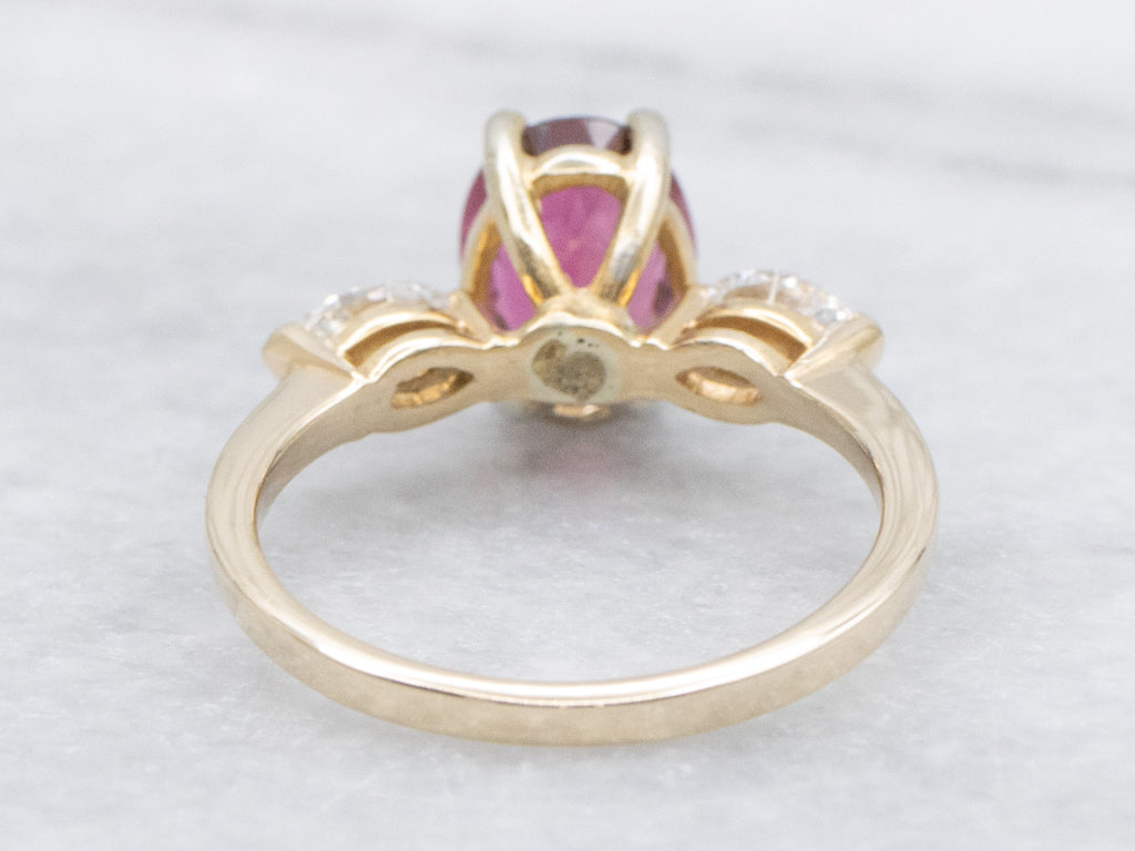 Raspberry-Tourmaline and Marquise-Cut Diamond Ring