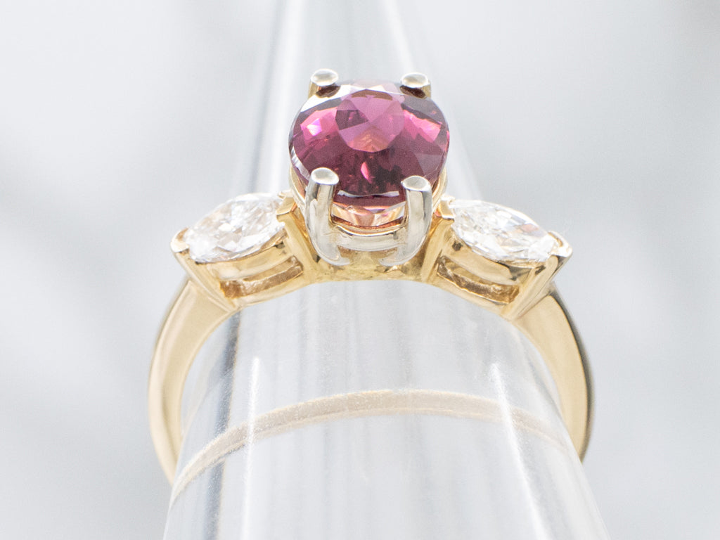 Raspberry-Tourmaline and Marquise-Cut Diamond Ring