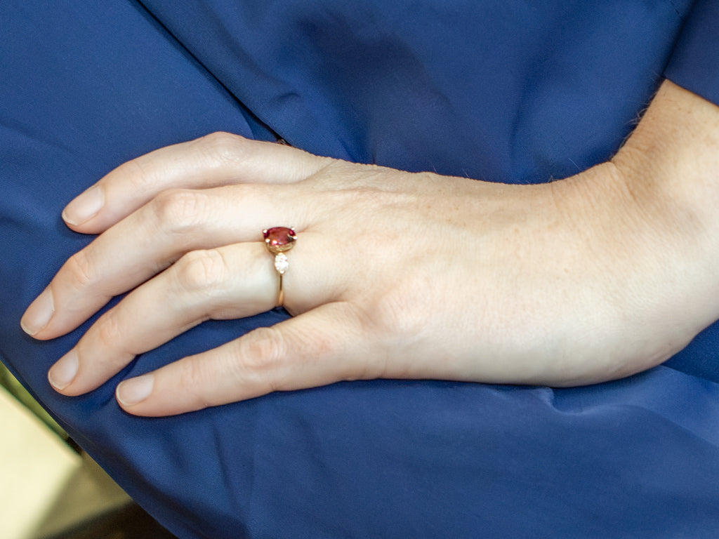 Raspberry-Tourmaline and Marquise-Cut Diamond Ring