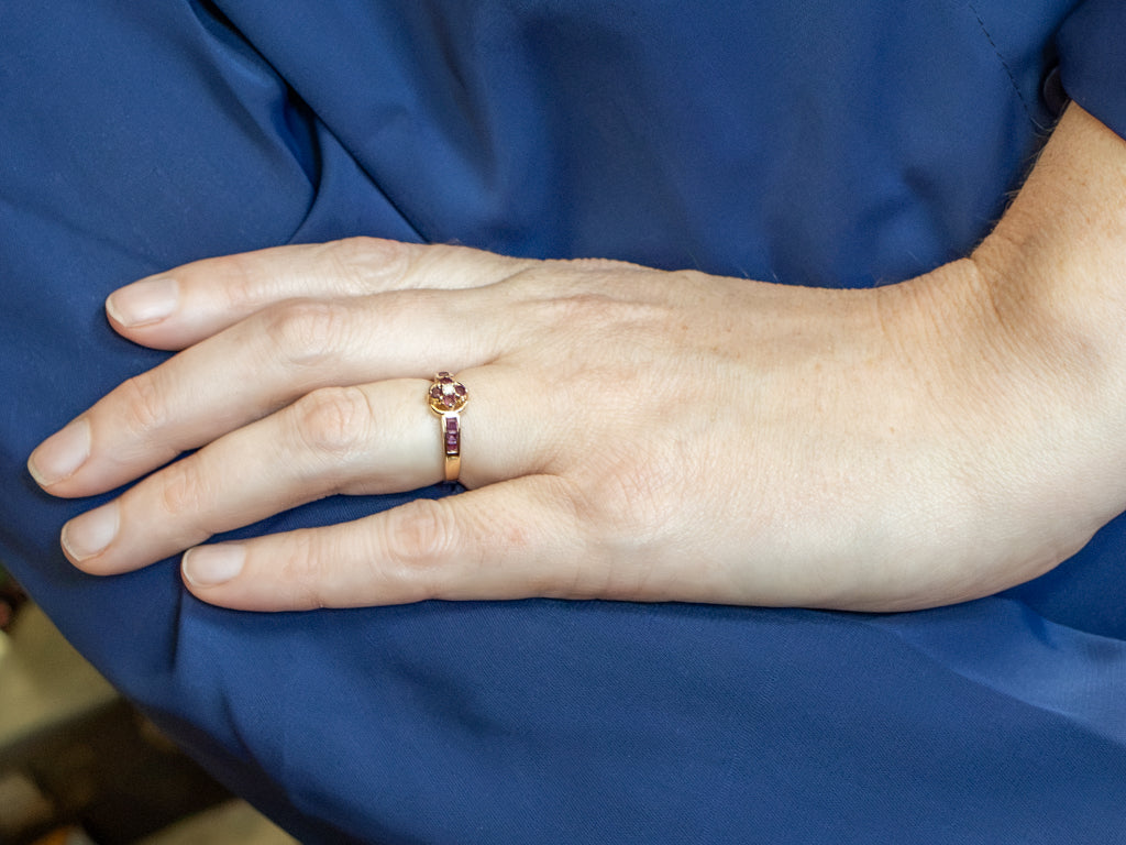 Vintage Yellow Gold Ruby and Diamond Flower Ring