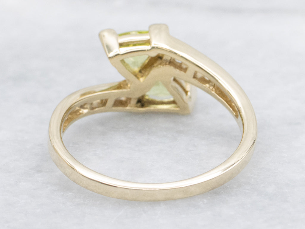 Trillion-Cut Peridot and Diamond Gold Bypass Ring
