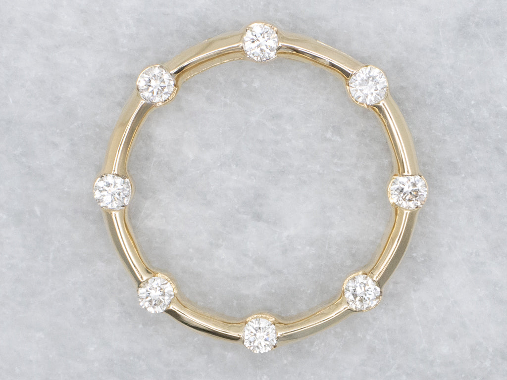 Minimalist Yellow Gold and Diamond Circle Pendant
