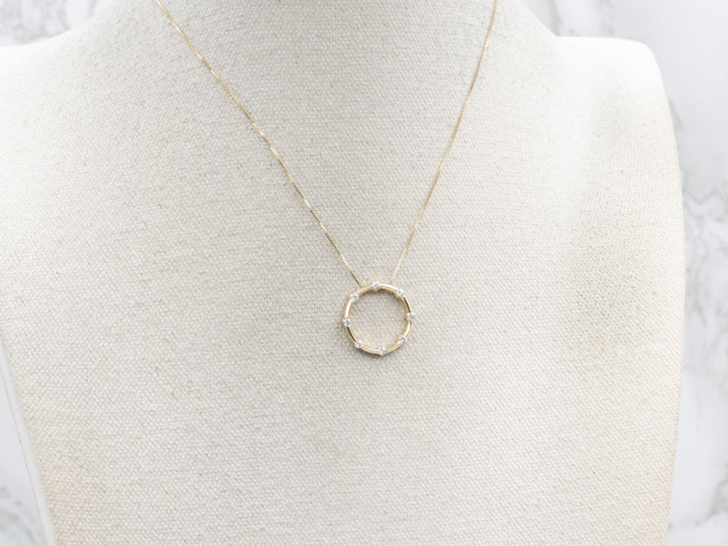 Minimalist Yellow Gold and Diamond Circle Pendant
