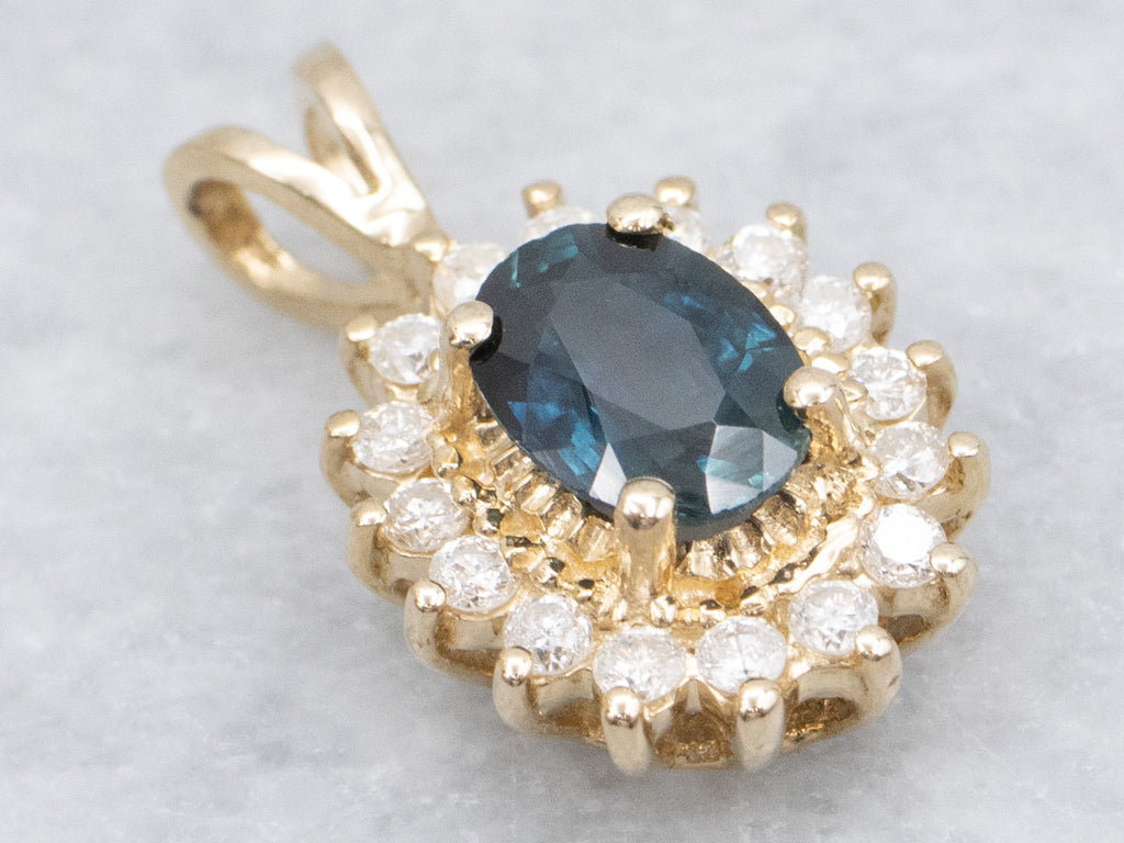 Classic Sapphire and Diamond Halo Pendant