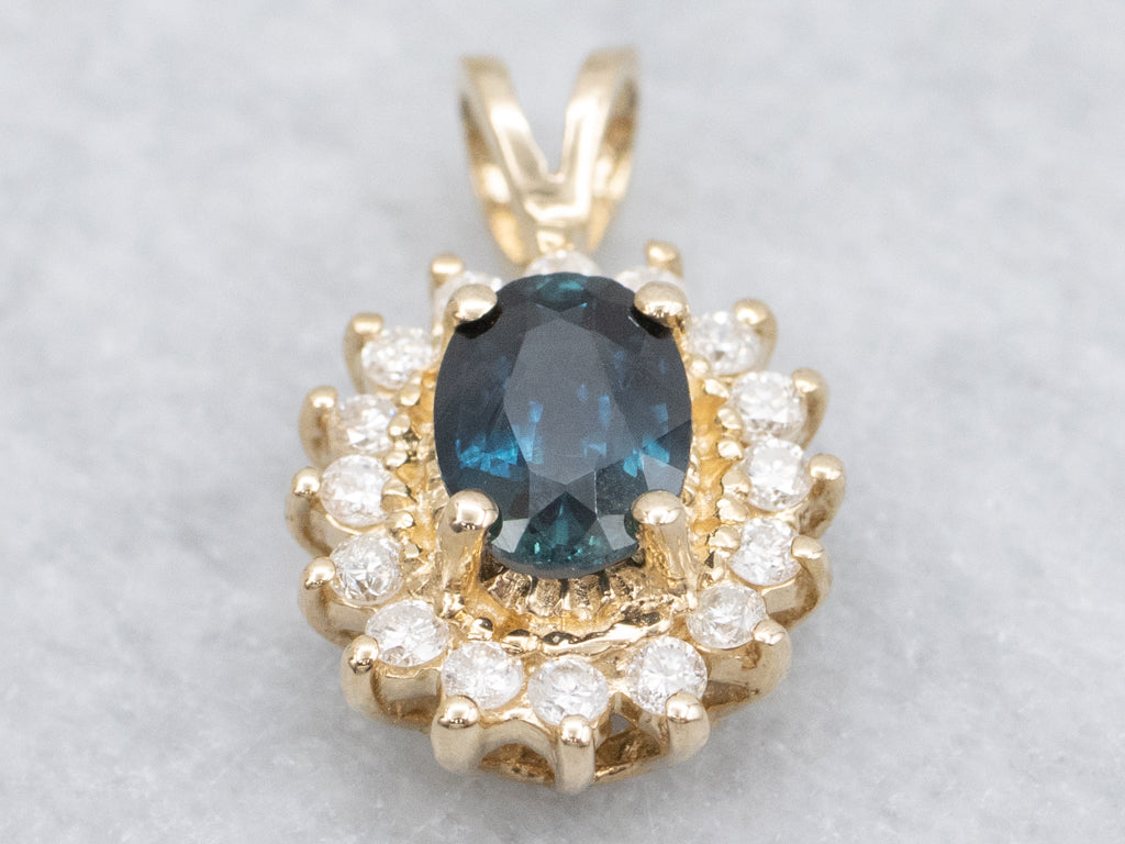 Classic Sapphire and Diamond Halo Pendant