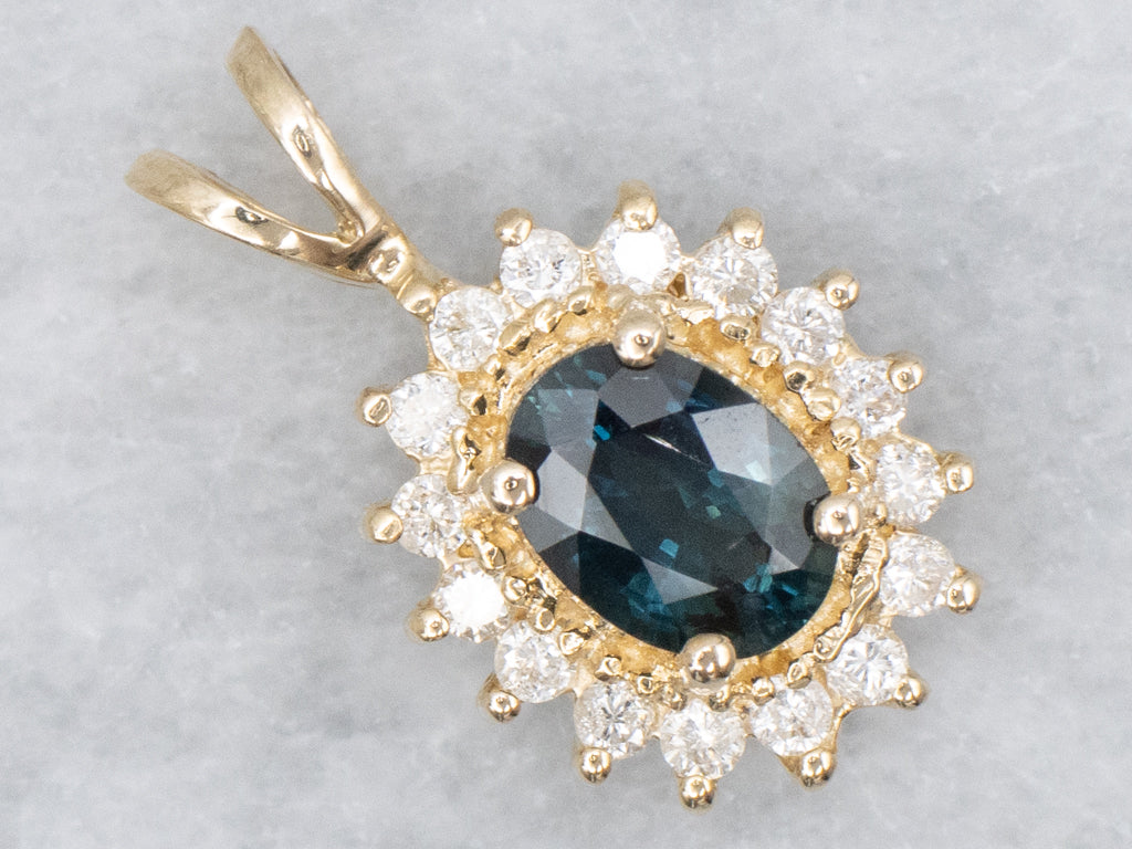 Classic Sapphire and Diamond Halo Pendant