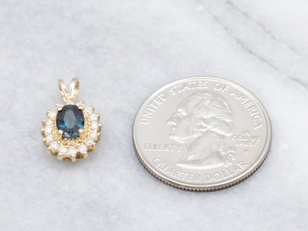 Classic Sapphire and Diamond Halo Pendant