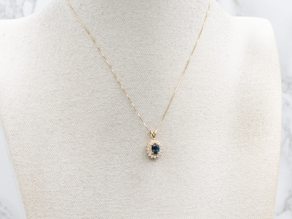 Classic Sapphire and Diamond Halo Pendant