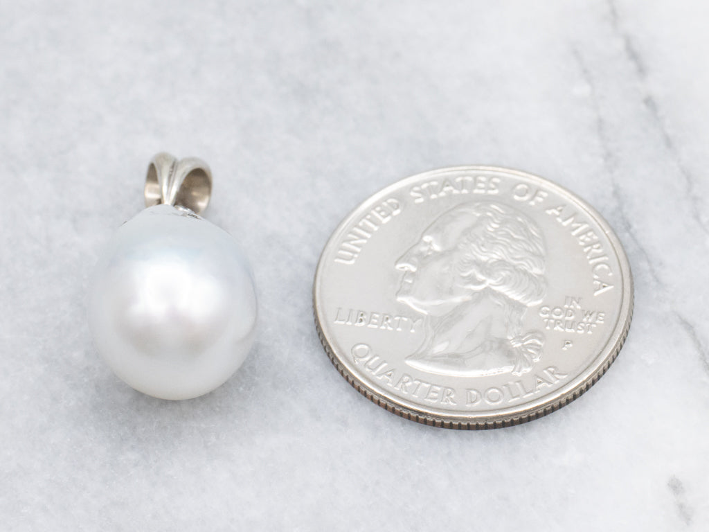 Pretty Pearl and Diamond White Gold Drop Pendant