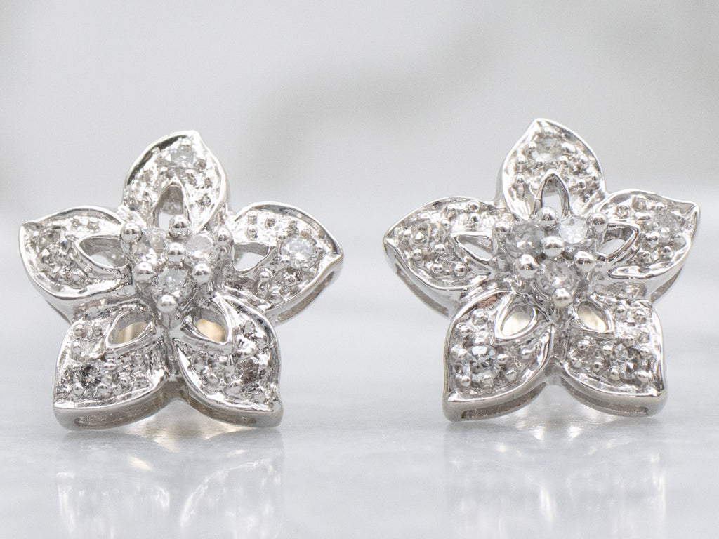 White Gold Diamond Flower Stud Earrings