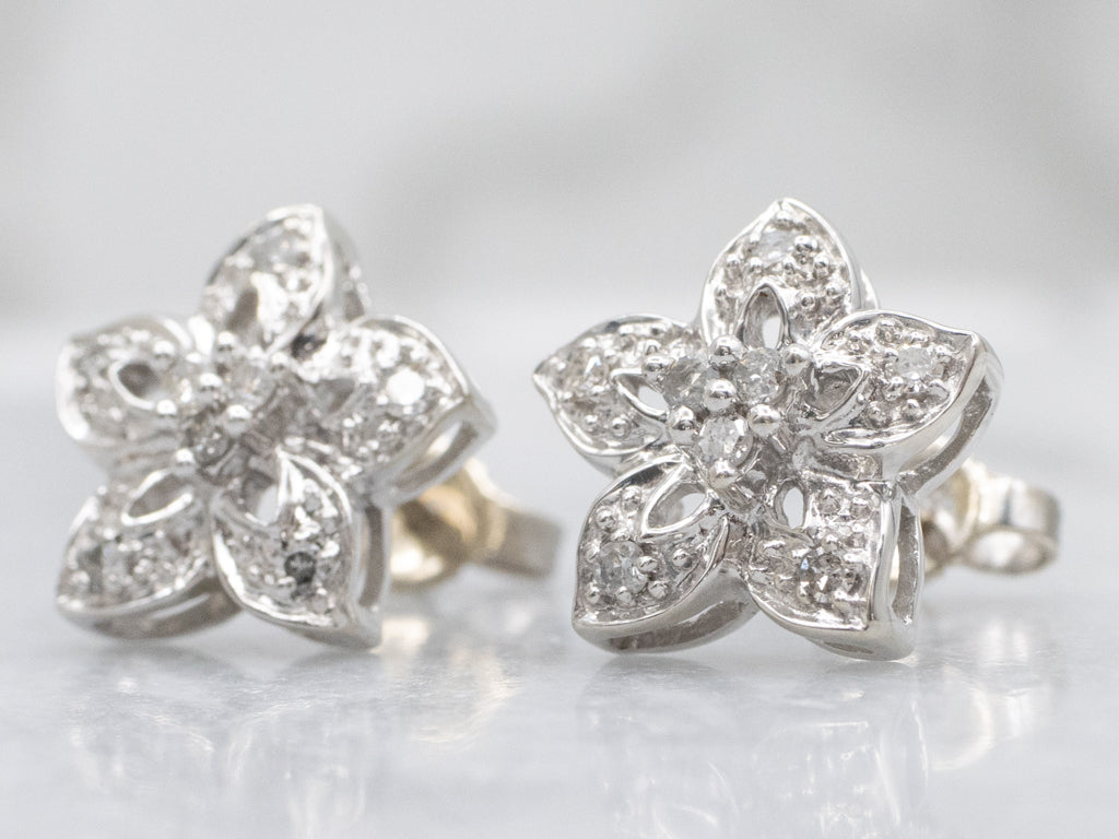 White Gold Diamond Flower Stud Earrings