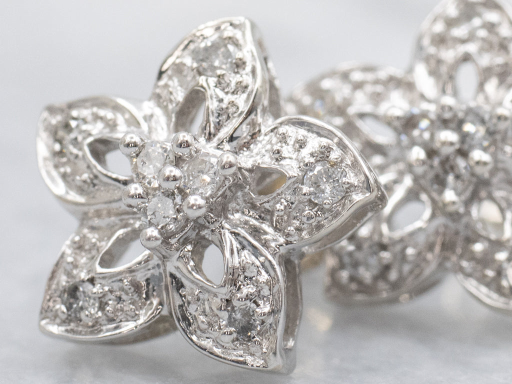 White Gold Diamond Flower Stud Earrings