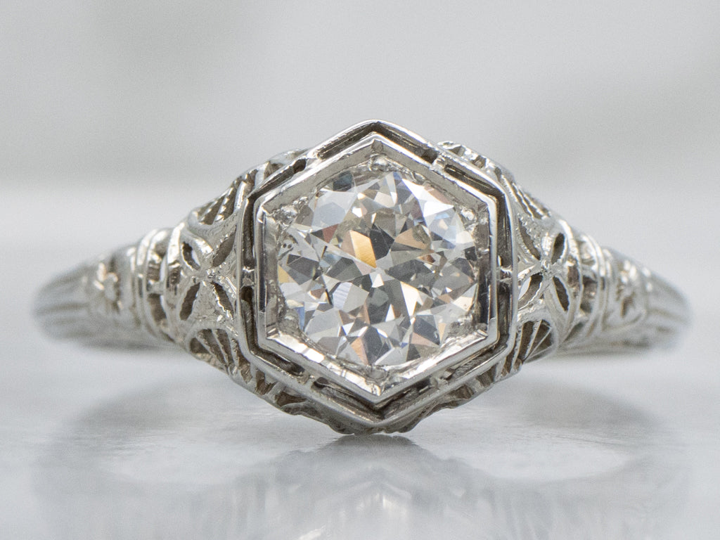 Antique Belais European Cut Diamond Solitaire Engagement Ring
