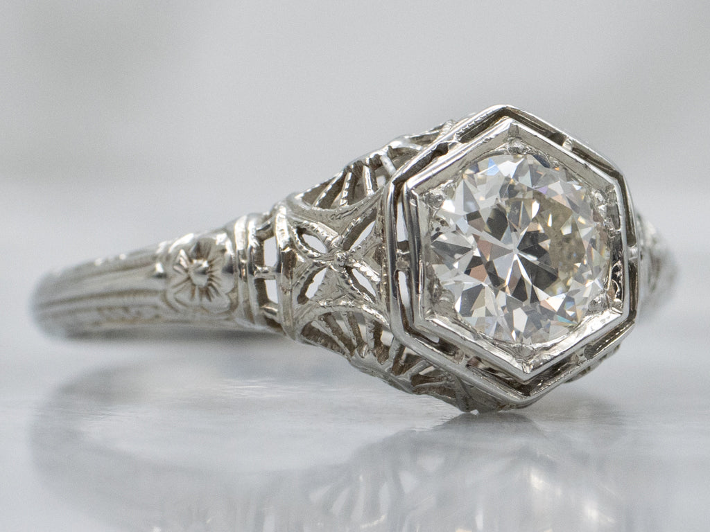 Antique Belais European Cut Diamond Solitaire Engagement Ring