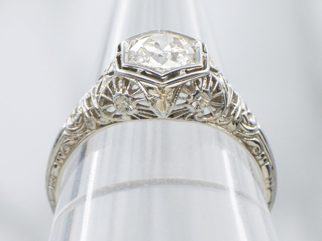 Antique Belais European Cut Diamond Solitaire Engagement Ring