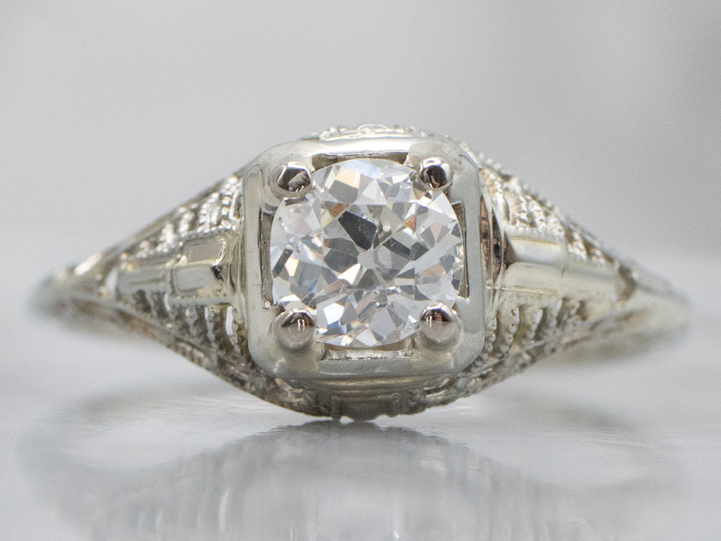 Old Mine Cut Diamond Solitaire 1920s Engagement Ring