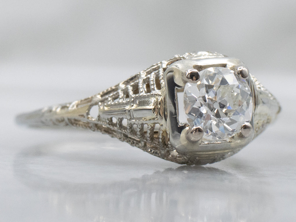 Old Mine Cut Diamond Solitaire 1920s Engagement Ring